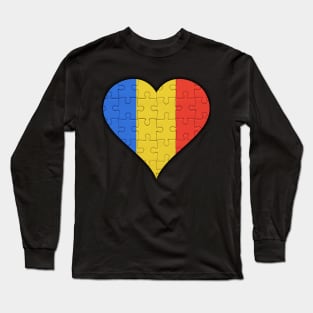 Romanian Jigsaw Puzzle Heart Design - Gift for Romanian With Romania Roots Long Sleeve T-Shirt